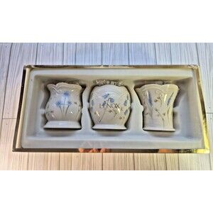 LENOX Classic Set of 3 Floral Votives Porcelain Flowers Blue Orange Gold